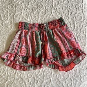 Z&L Zleurope Pink and Green Stripe Boho Printed Shorts